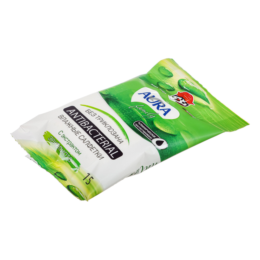 BY Салфетки влажные AURA Family антибактериальные, 15шт, арт.№ 914-028
