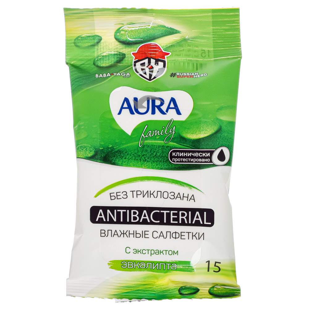 BY Салфетки влажные AURA Family антибактериальные, 15шт, арт.№ 914-028