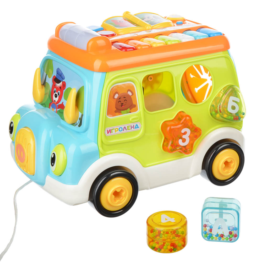 ИГРОЛЕНД Автобус-сортер, ABS, 3xAA, свет, звук, 31,5х22,8х21,5см, арт.№ 272-700