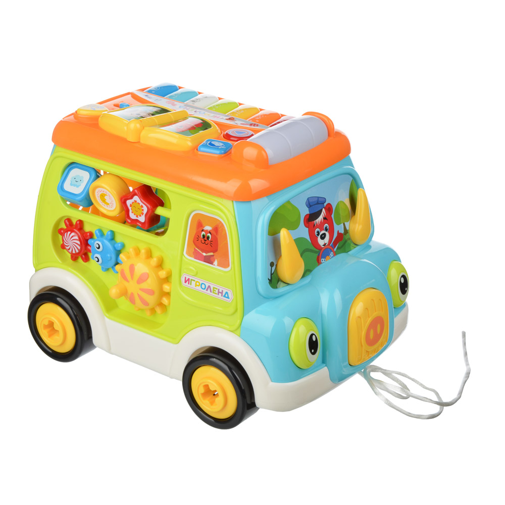 ИГРОЛЕНД Автобус-сортер, ABS, 3xAA, свет, звук, 31,5х22,8х21,5см, арт.№ 272-700