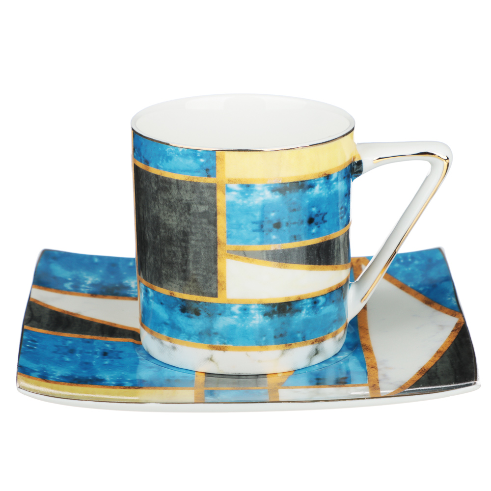 MILLIMI Геометрия кобальт Набор кофейный 2 пр., 180мл, 14см, костяной фарфор, арт.№ 802-413