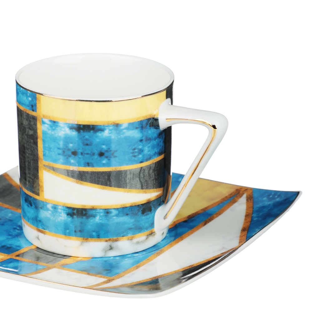 MILLIMI Геометрия кобальт Набор кофейный 2 пр., 180мл, 14см, костяной фарфор, арт.№ 802-413