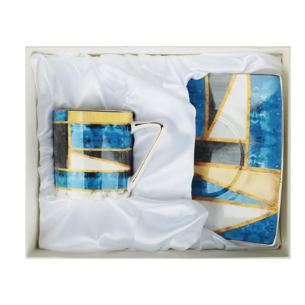 MILLIMI Геометрия кобальт Набор кофейный 2 пр., 180мл, 14см, костяной фарфор, арт.№ 802-413