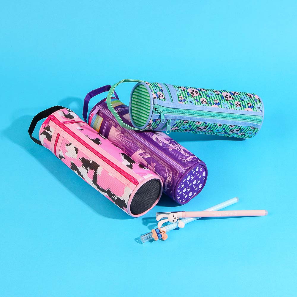 МЭДЖИК ХОРС Пенал, мягкий круглый, 20х6,5х6,5см, 2 молнии, плотный ПЭ, ручка, функция подставки, арт.№ 238-291