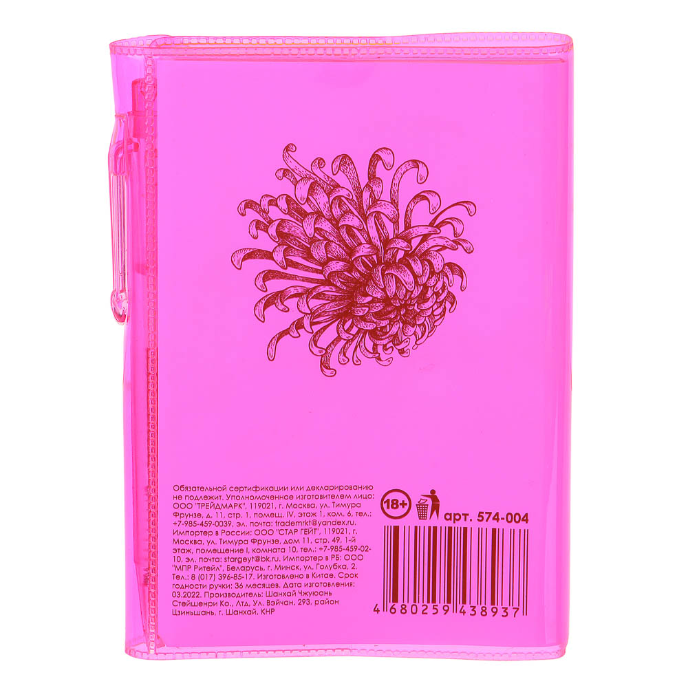 ClipStudio Записная книжка с ручкой 8х10,2 см 98л., пл. цв. прозр. обложка, кнопка, склейка, 4 цв., арт.№ 574-004