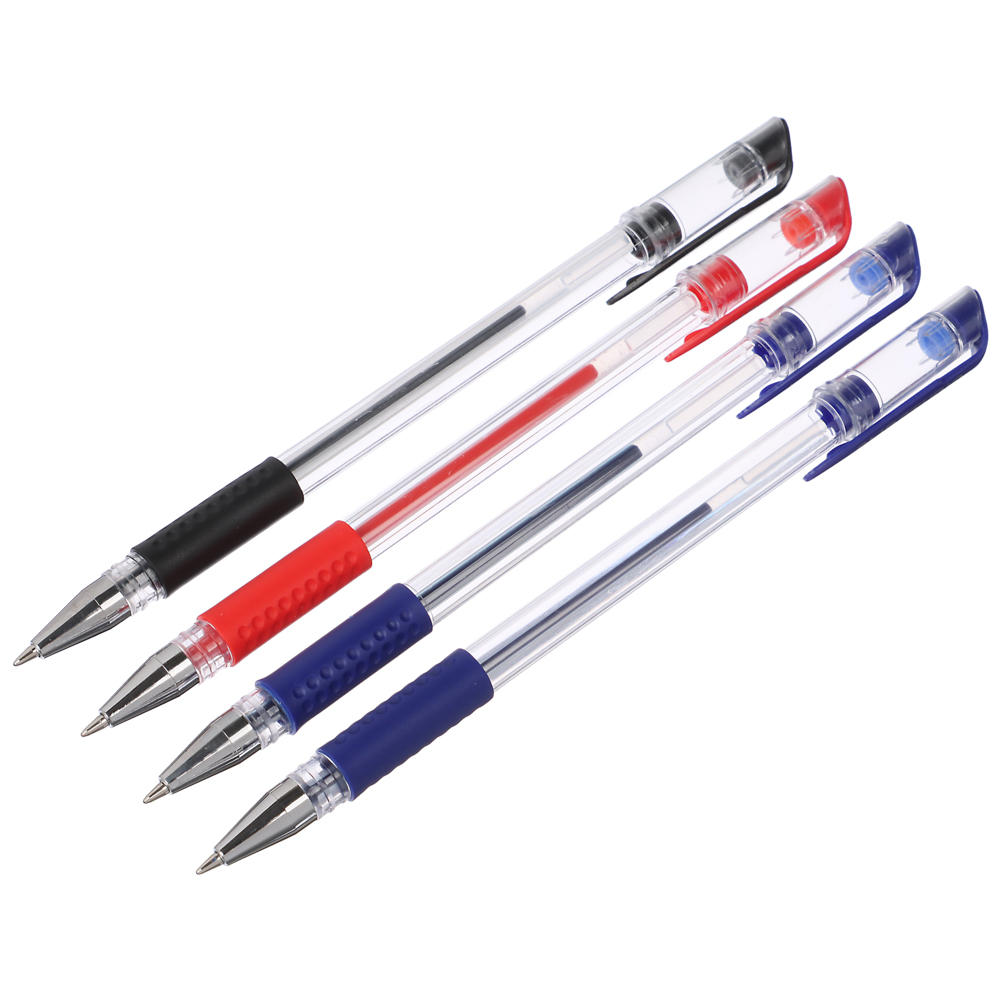 Набор гелевых ручек ClipStudio 4шт(2с,1ч,1к) проз. корп., резин. держ., наконечник 0,5 мм, в пакете, арт.№ 526-530