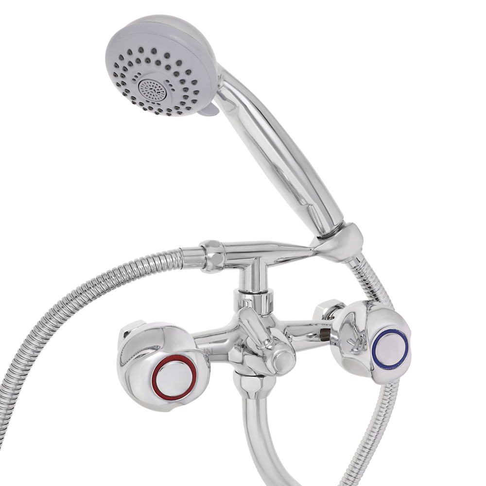 RAIN Смеситель для ванны Кварц, круглый излив 40см, керам. кран-буксы 1/2, душ. набор, латунь, хром, арт.№ 561-262