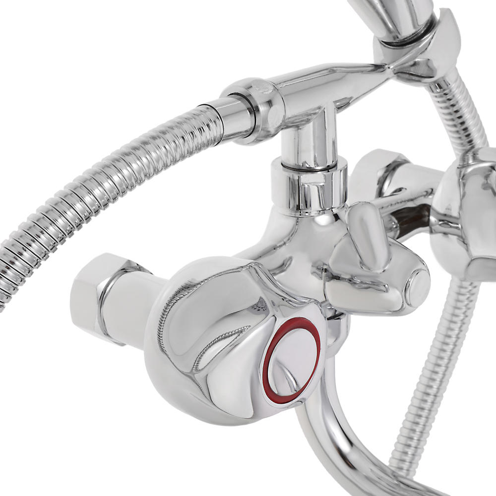 RAIN Смеситель для ванны Кварц, круглый излив 40см, керам. кран-буксы 1/2, душ. набор, латунь, хром, арт.№ 561-262