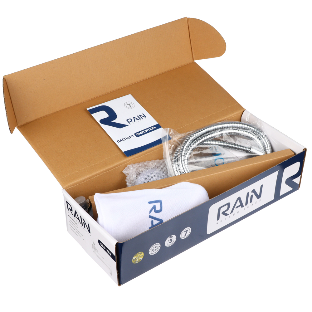 RAIN Смеситель для ванны Кварц, круглый излив 40см, керам. кран-буксы 1/2, душ. набор, латунь, хром, арт.№ 561-262