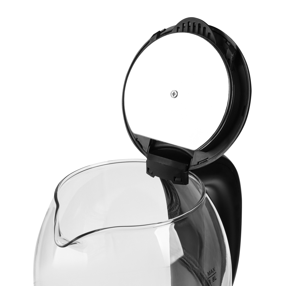 Чайник электрический, 1,8 л, 1500 Вт, стекло, черный (с индикатором включения), арт.№ 291-145