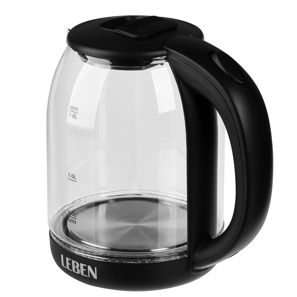 Чайник электрический, 1,8 л, 1500 Вт, стекло, черный (с индикатором включения), арт.№ 291-145