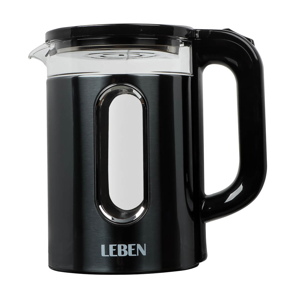 LEBEN Чайник электрический 1,8л, 1500Вт, стеклянная колба, металл, пластик, серый, арт.№ 291-143