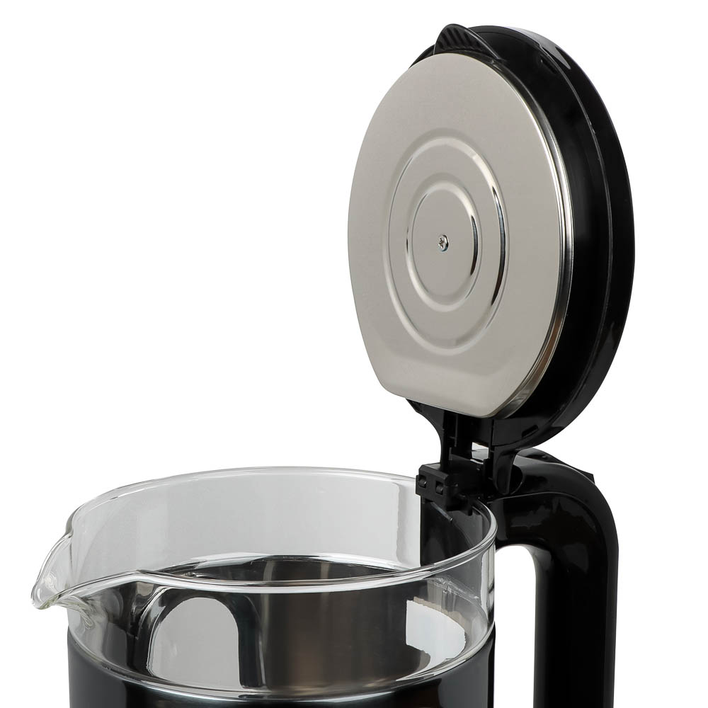 LEBEN Чайник электрический 1,8л, 1500Вт, стеклянная колба, металл, пластик, серый, арт.№ 291-143