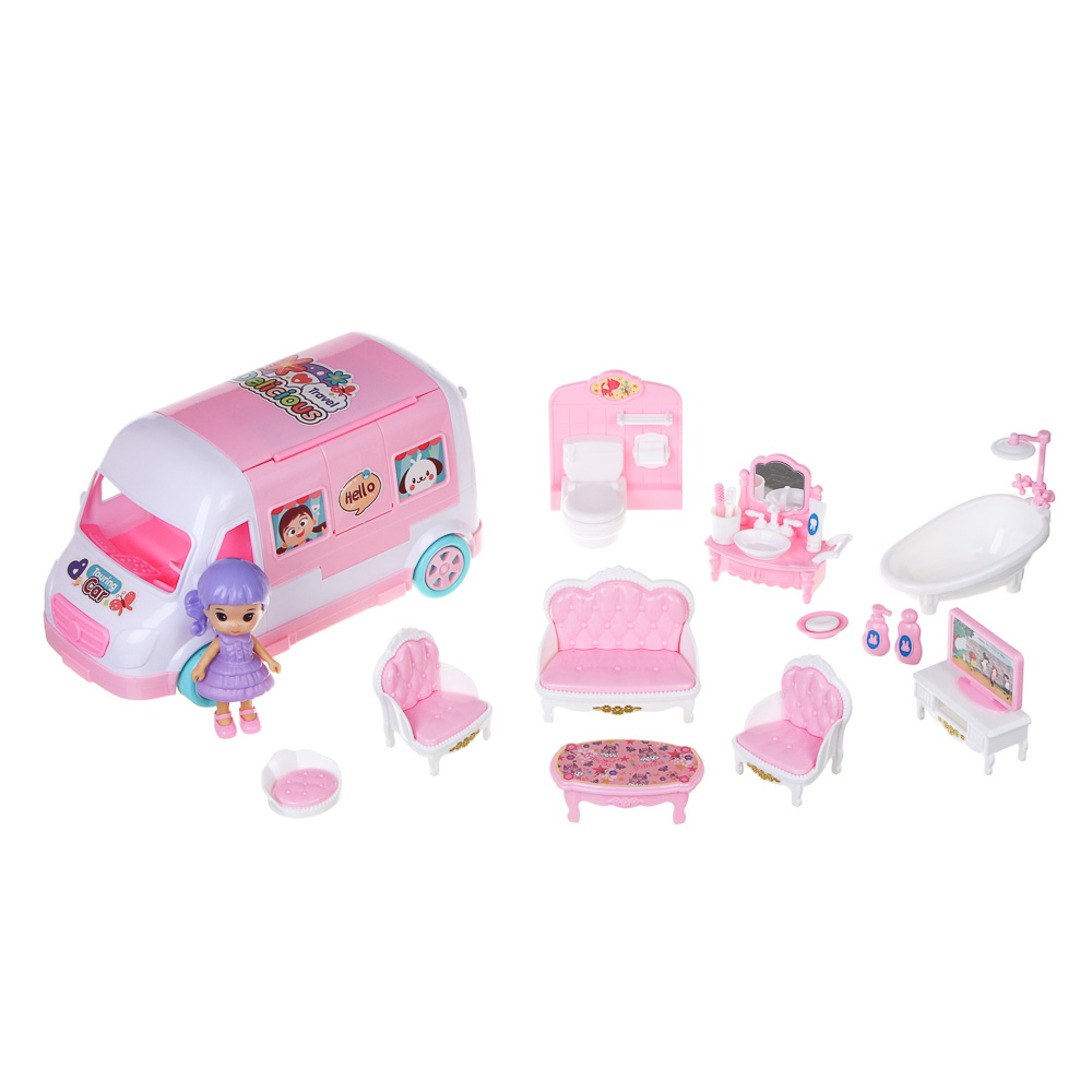 ИГРОЛЕНД Игровой набор мебели для кукол, с домом на колесах, ABS, PP, 49,3х16,5х24,8 см, арт.№ 278-135