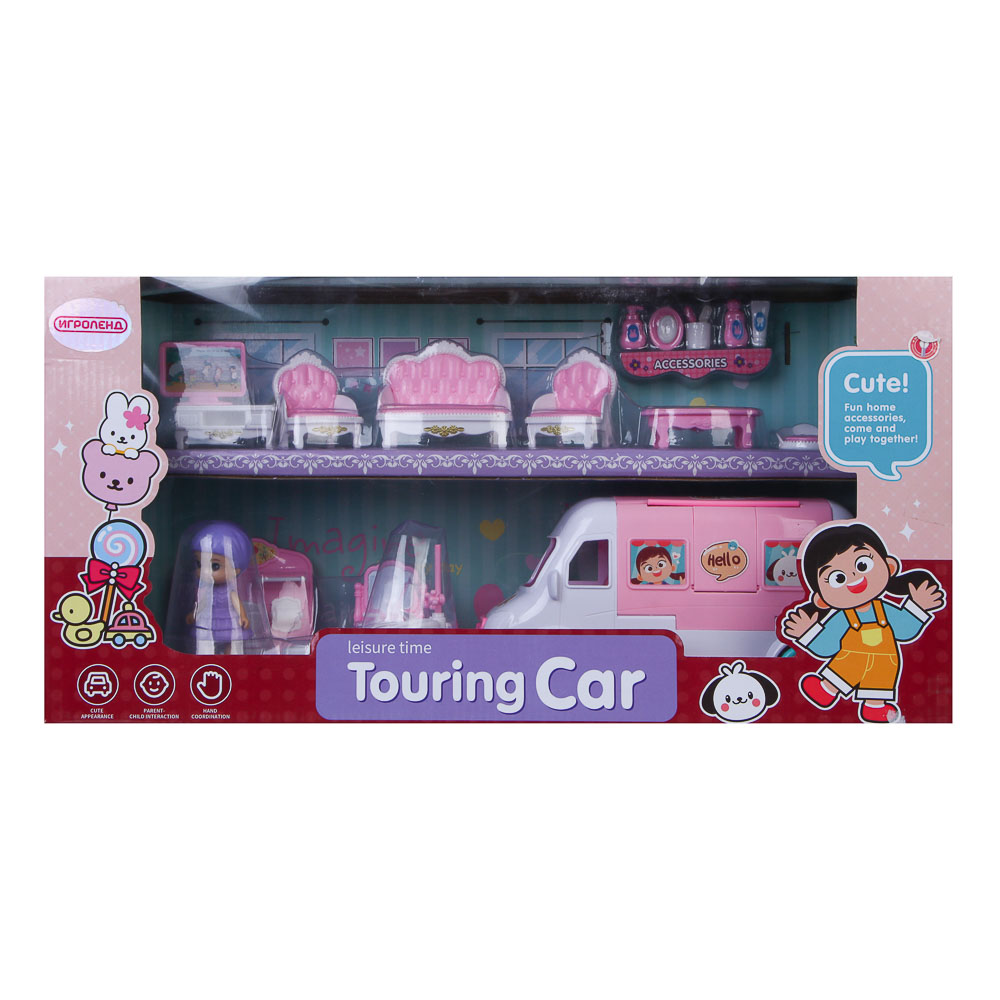 ИГРОЛЕНД Игровой набор мебели для кукол, с домом на колесах, ABS, PP, 49,3х16,5х24,8 см, арт.№ 278-135