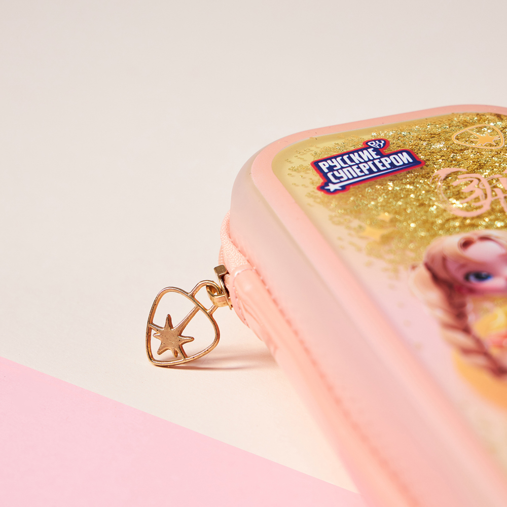 Пенал школьный каркасный 22х10х4,5 см, 1 отделение, откидная ланка, блестки в геле, "Заря джуниор" BY Русские Супергерои, арт.№ 583-005