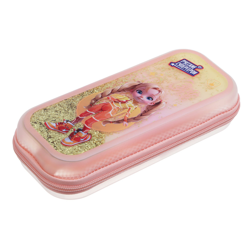 Пенал школьный каркасный 22х10х4,5 см, 1 отделение, откидная ланка, блестки в геле, "Заря джуниор" BY Русские Супергерои, арт.№ 583-005