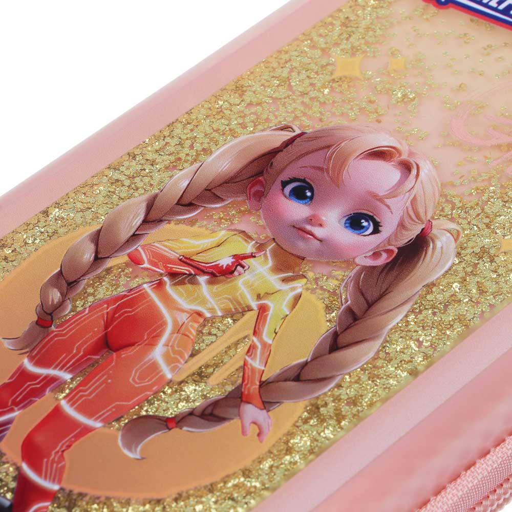 Пенал школьный каркасный 22х10х4,5 см, 1 отделение, откидная ланка, блестки в геле, "Заря джуниор" BY Русские Супергерои, арт.№ 583-005