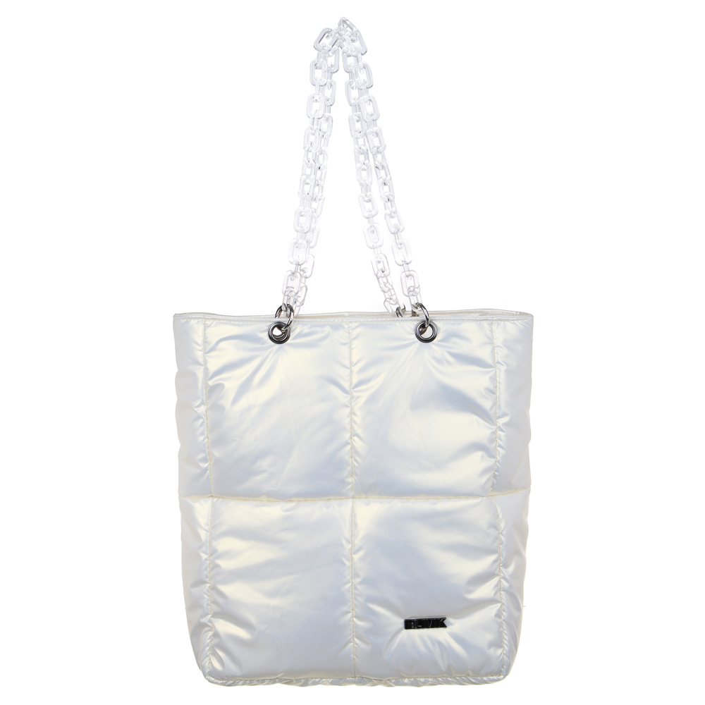 Болонь Сумка - шоппер 35х32х9,5см, 1 отд.на молнии, болоневый мат-л, иск.кожа, пл.ручки, белый мет., арт.№ 090-126