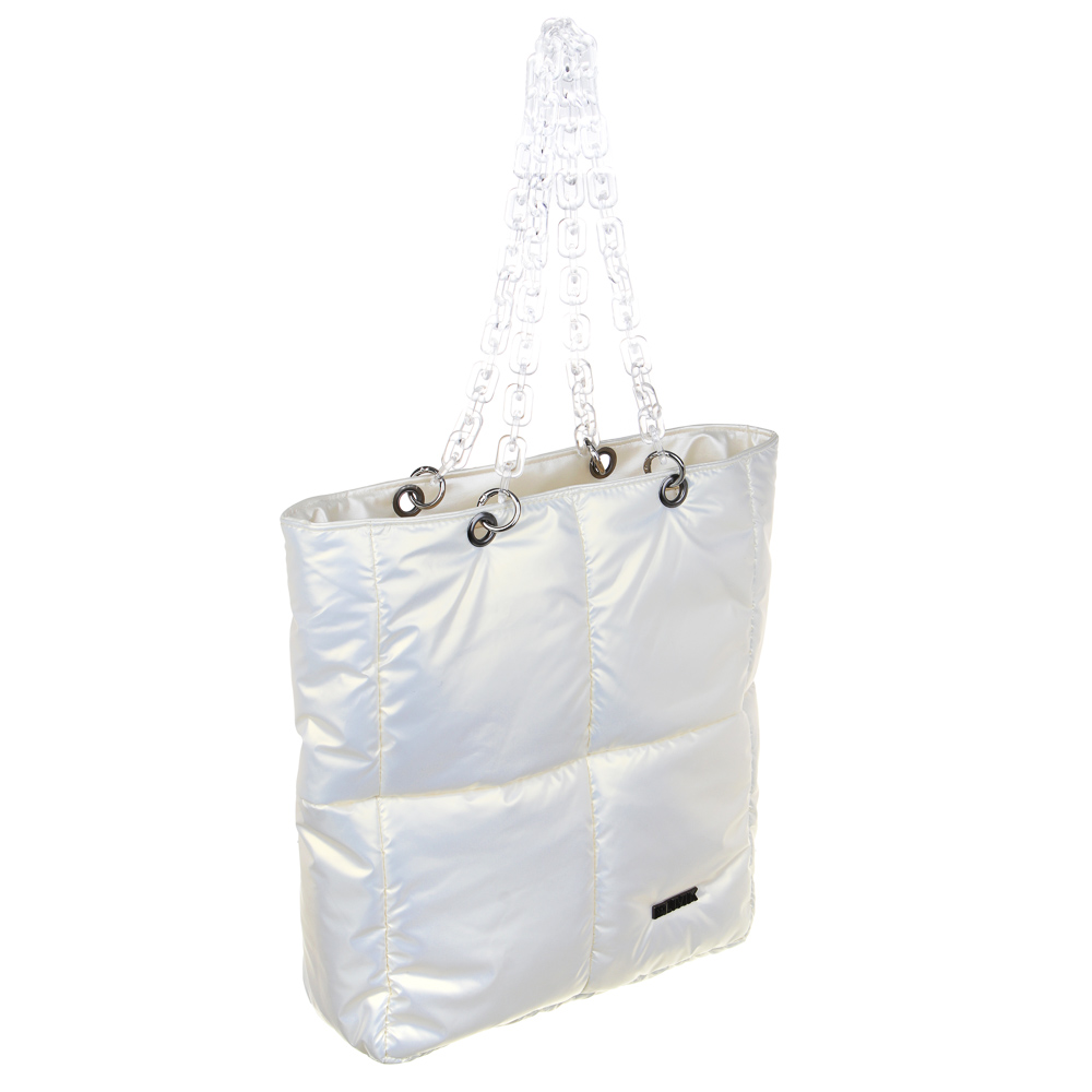 Болонь Сумка - шоппер 35х32х9,5см, 1 отд.на молнии, болоневый мат-л, иск.кожа, пл.ручки, белый мет., арт.№ 090-126