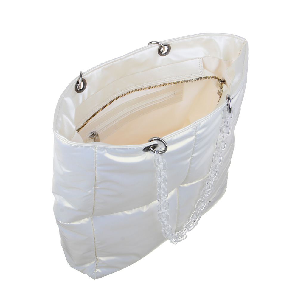 Болонь Сумка - шоппер 35х32х9,5см, 1 отд.на молнии, болоневый мат-л, иск.кожа, пл.ручки, белый мет., арт.№ 090-126