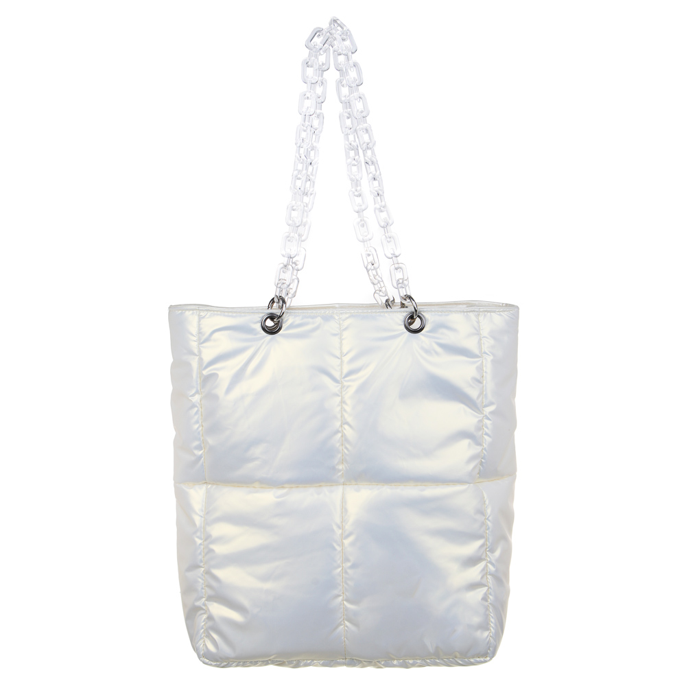 Болонь Сумка - шоппер 35х32х9,5см, 1 отд.на молнии, болоневый мат-л, иск.кожа, пл.ручки, белый мет., арт.№ 090-126