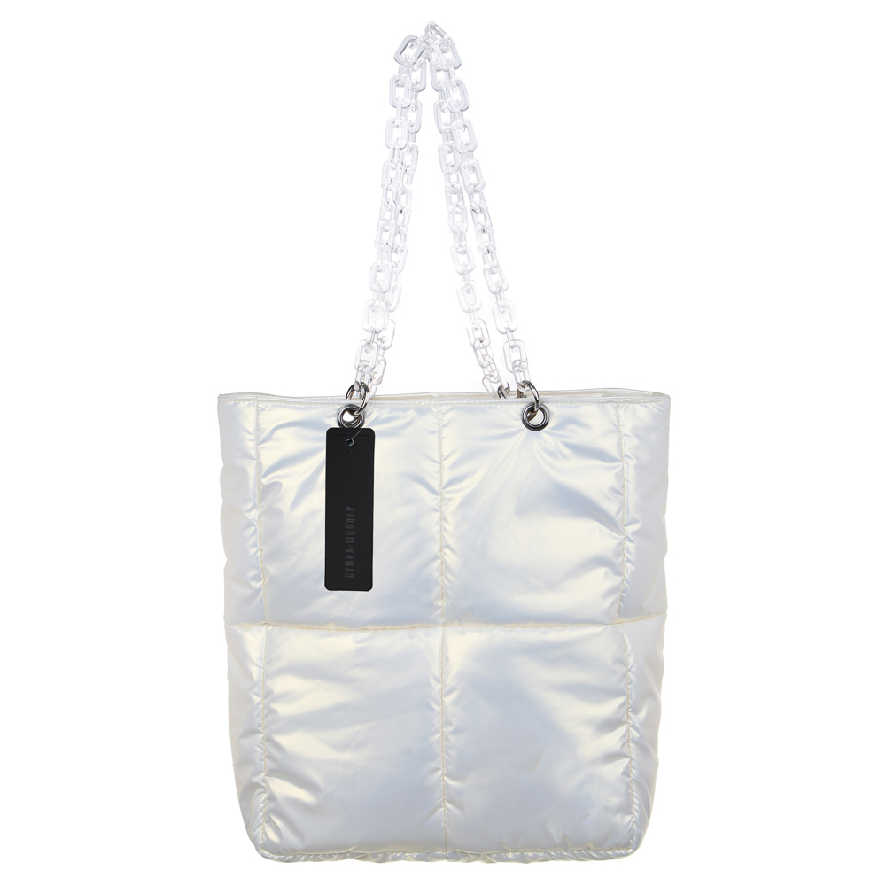 Болонь Сумка - шоппер 35х32х9,5см, 1 отд.на молнии, болоневый мат-л, иск.кожа, пл.ручки, белый мет., арт.№ 090-126