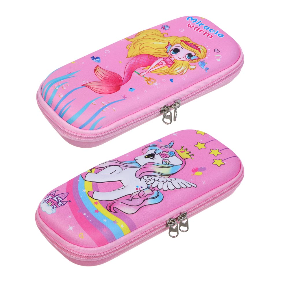 Пенал жесткий овальный 23х10х5см, 1 отд.на молнии, ЭВА, объемные элементы, "Пони/Русалочка", 2 диз., арт.№ 583-002