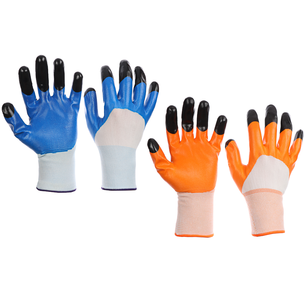 INBLOOM Перчатки садовые с двойным нитриловым полуобл., полиэстер, 10 размер, 23.5см, 45г, 2 цвета, арт.№ 188-039