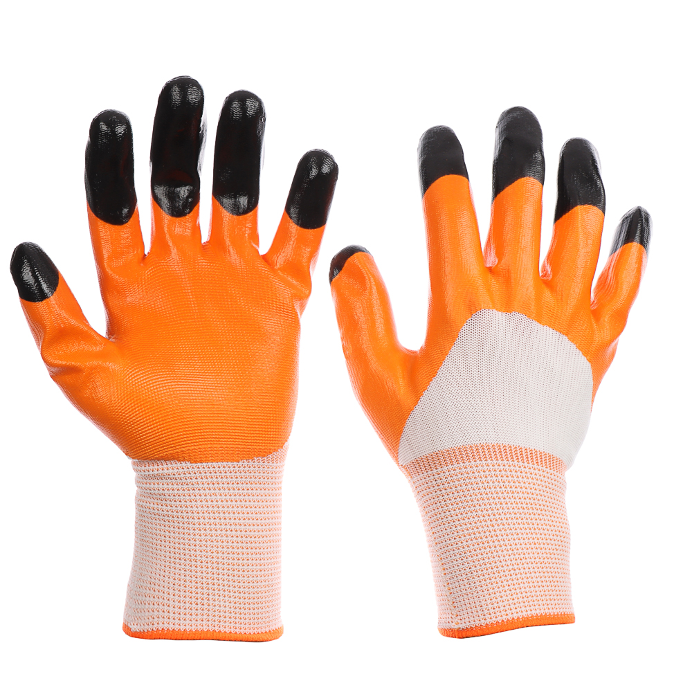 INBLOOM Перчатки садовые с двойным нитриловым полуобл., полиэстер, 10 размер, 23.5см, 45г, 2 цвета, арт.№ 188-039