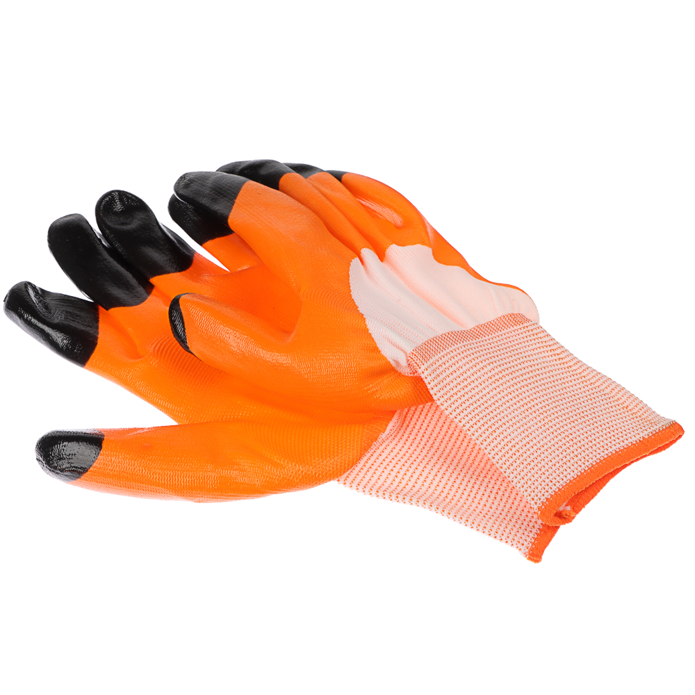 INBLOOM Перчатки садовые с двойным нитриловым полуобл., полиэстер, 10 размер, 23.5см, 45г, 2 цвета, арт.№ 188-039