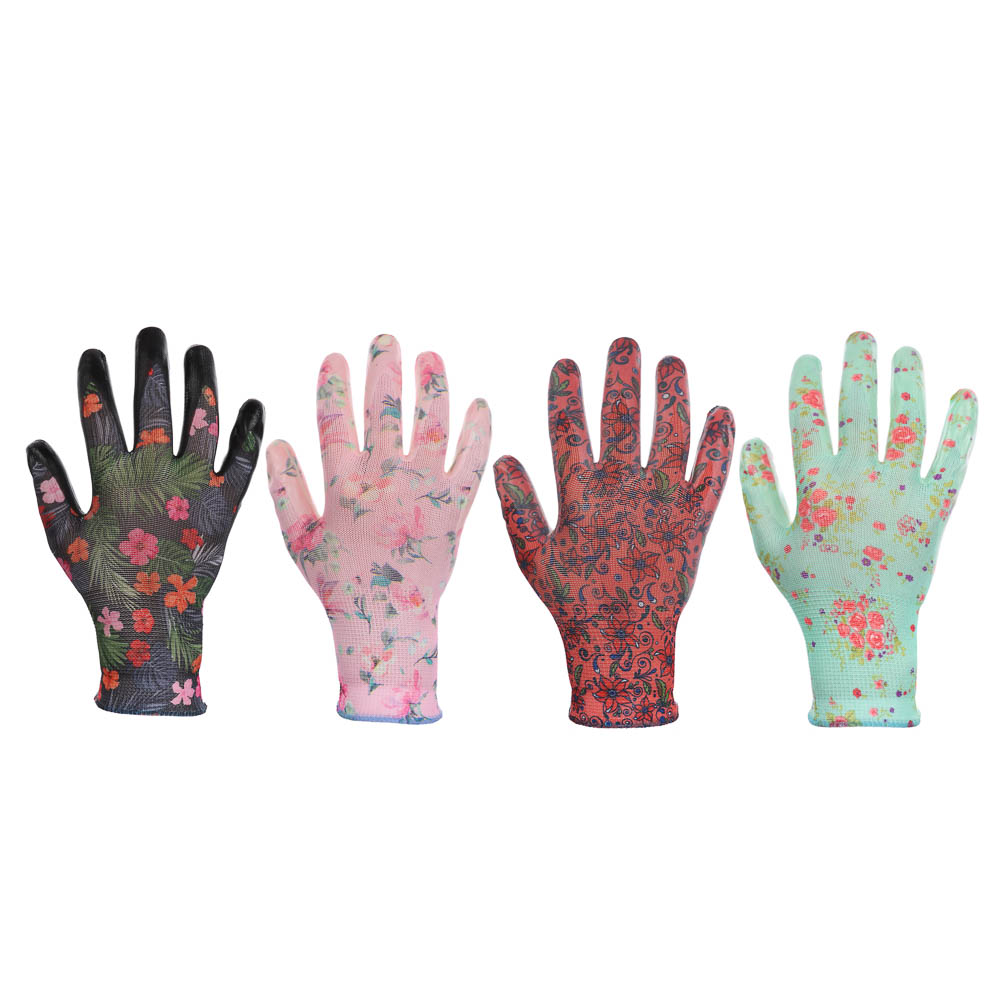 INBLOOM Перчатки садовые с нитриловым полуобливом, полиэстер, 9 размер, 23см, 31г, цветные, арт.№ 188-037