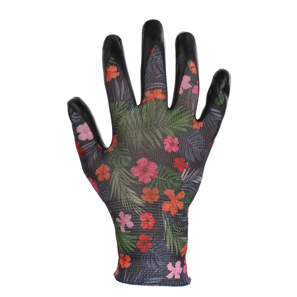 INBLOOM Перчатки садовые с нитриловым полуобливом, полиэстер, 9 размер, 23см, 31г, цветные, арт.№ 188-037