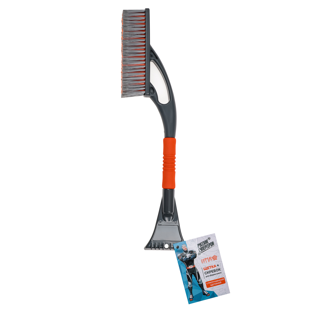 ЕРМАК Щетка для уборки снега с распушенной щетиной+скребок, 59x10см, арт.№ 775-116