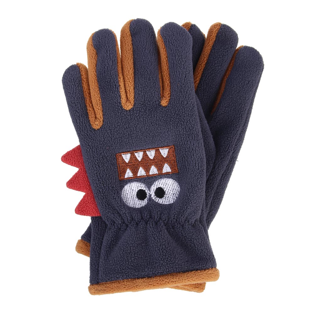 GALANTE Перчатки детские флис с аппликацией монстрик, р.14, темно-серый, СЗМП24-13, арт.№ 363-390