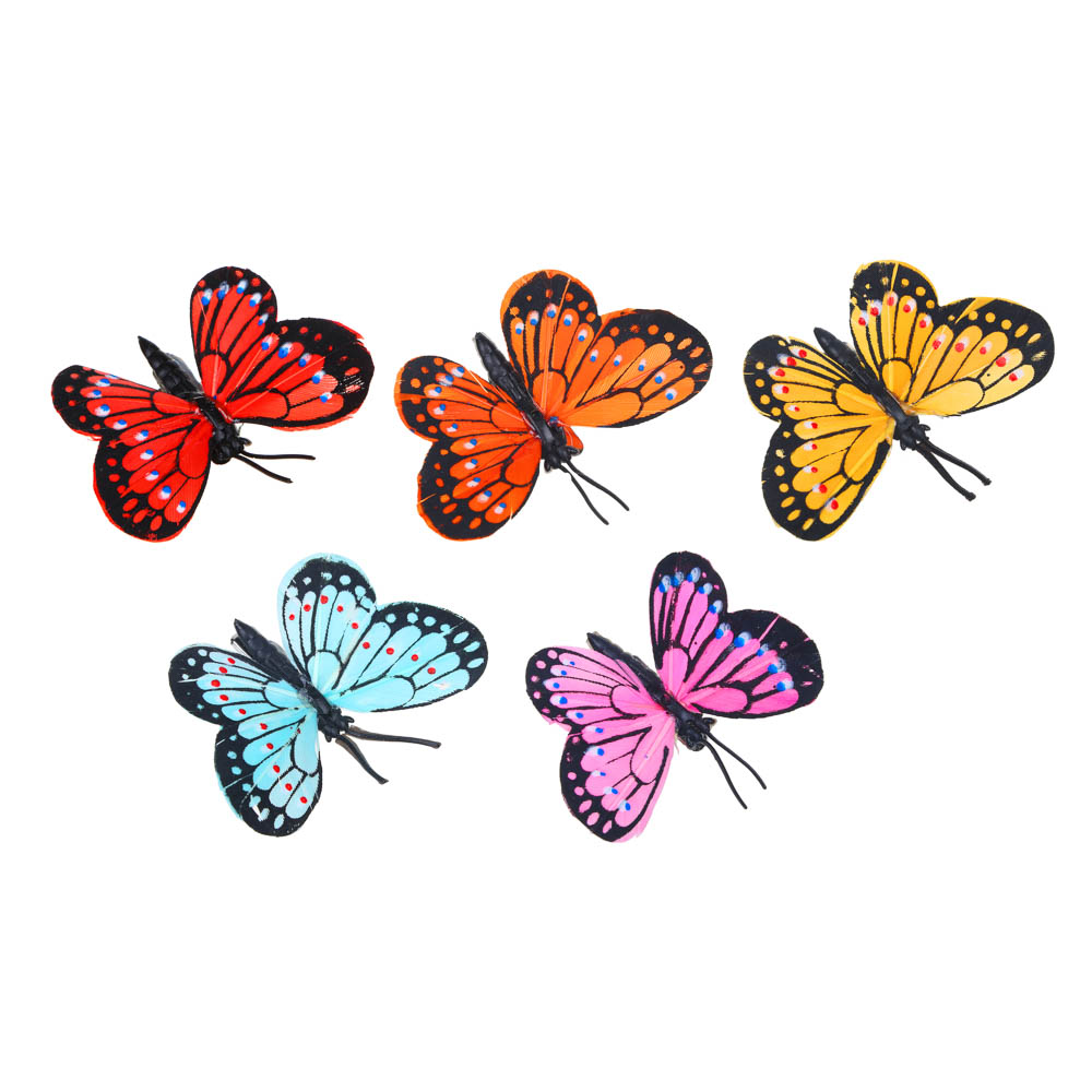 INBLOOM Бабочка на прищепке Жемчужная, 6см, PE, перо, арт.№ 153-125