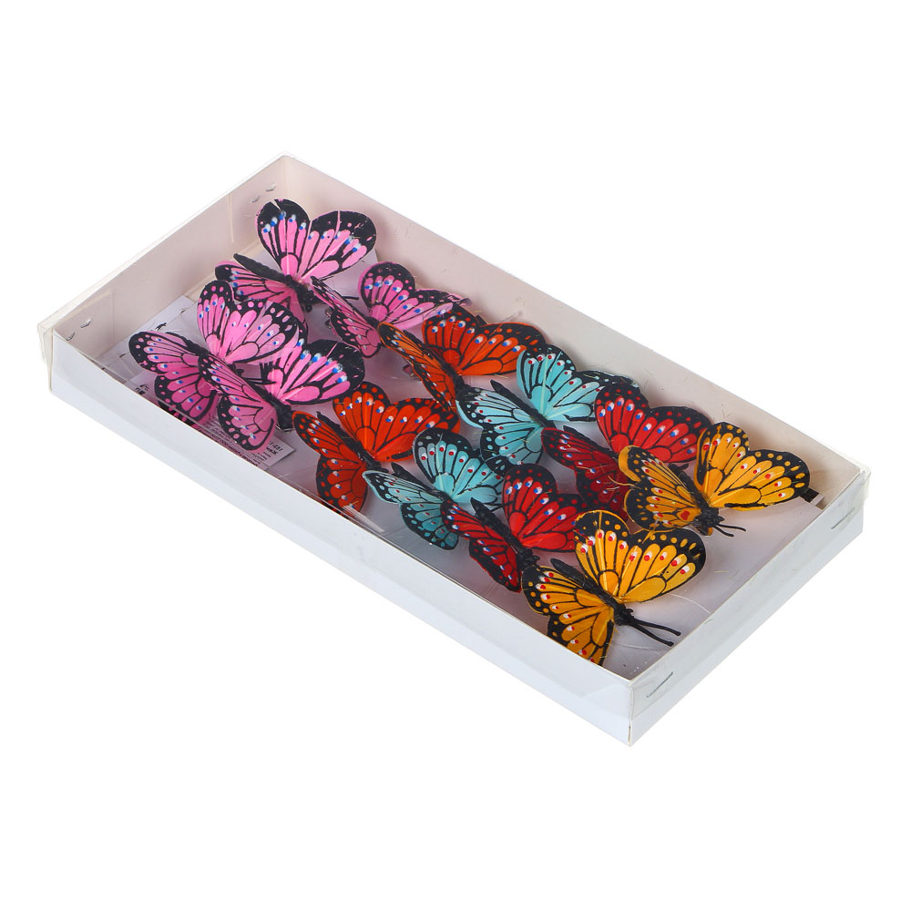 INBLOOM Бабочка на прищепке Жемчужная, 6см, PE, перо, арт.№ 153-125