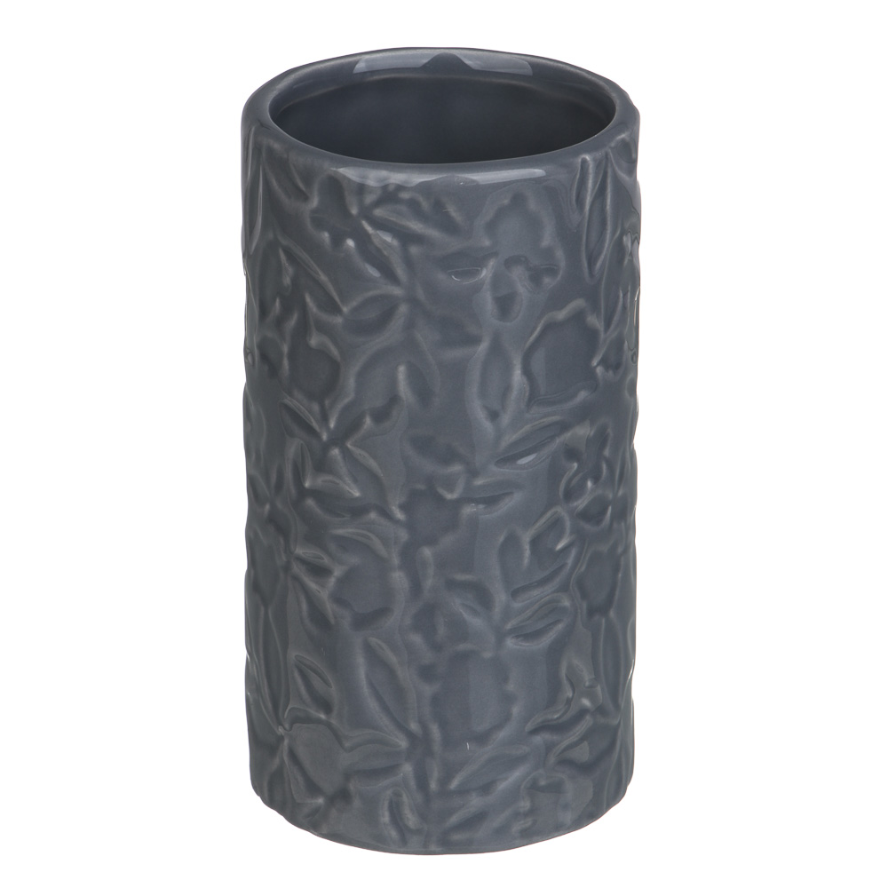 VETTA Стакан для ванной комнаты, керамика, 7x7x13 см, листья, серый, арт.№ 478-205