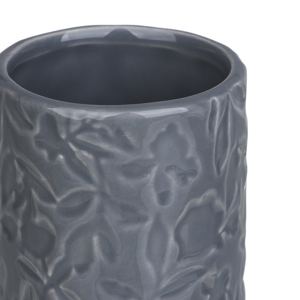 VETTA Стакан для ванной комнаты, керамика, 7x7x13 см, листья, серый, арт.№ 478-205