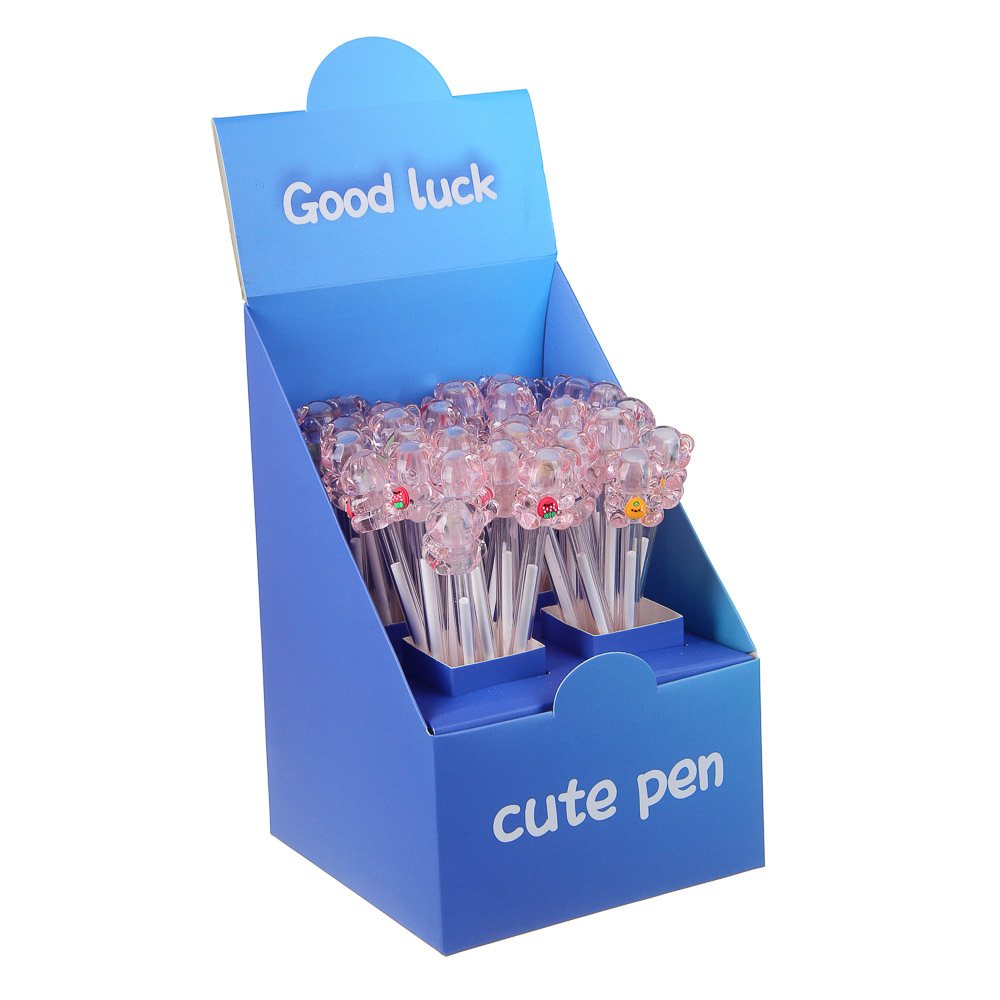 Ручка шариковая синяя, с наконечником в форме акрилового мишки, 4 дизайна, шоу-бокс, арт.№ 591-278