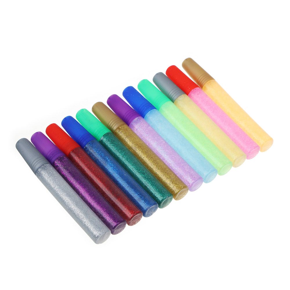 Гель-декор с блестками 6цв.классика+ 6цв. неон по 10мл. в пласт.кейсе, арт.№ 284-075