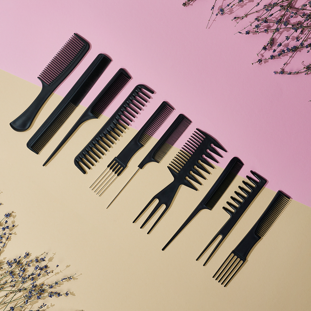 Набор профессиональных расчесок-гребней тм ЮНИLOOK, 10пр., пластик, черный, арт.№ 356-414