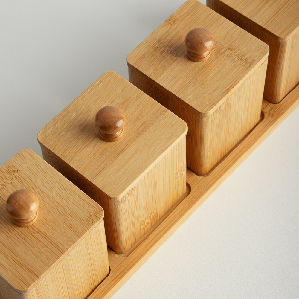 SATOSHI Набор банок для специй с крышками на подставке (7х7х10см – 4шт.), бамбук, арт.№ 883-545