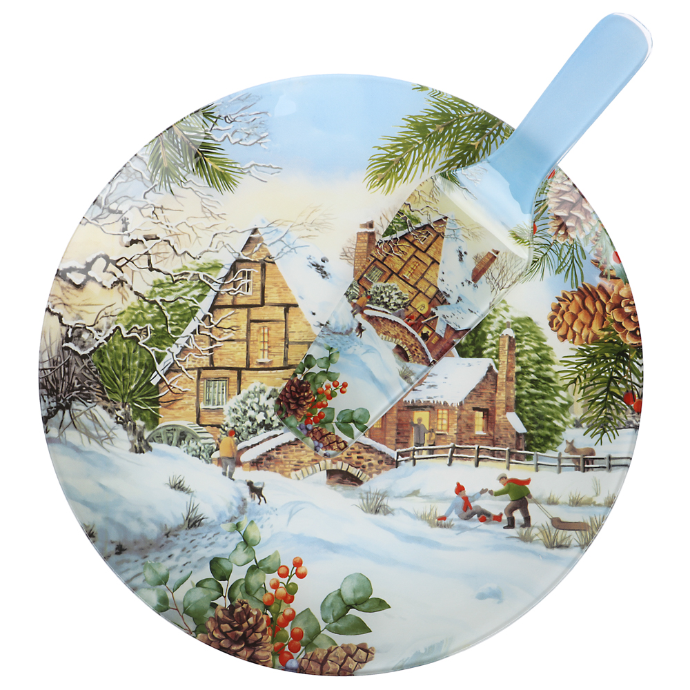 Зимние забавы Набор для торта 2 предмета, блюдо 30см, лопатка 26х7см, стекло, арт.№ 820-900