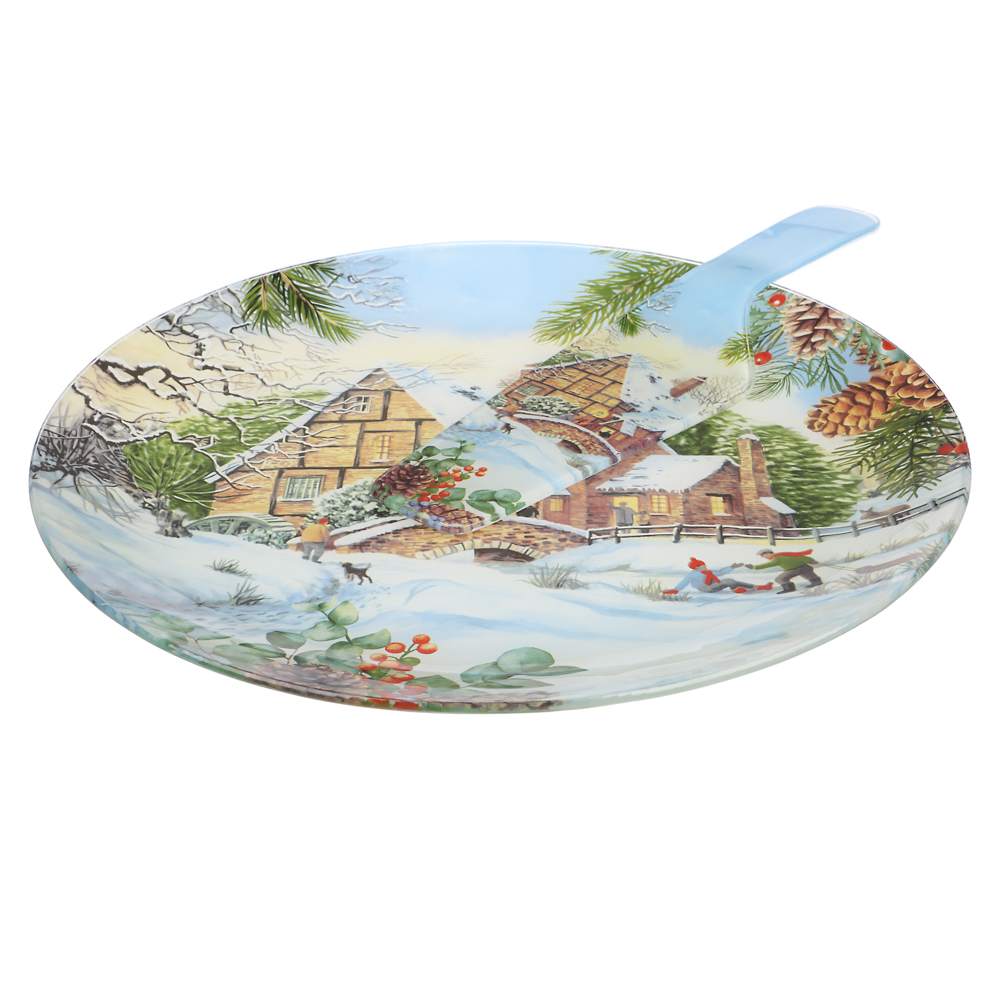 Зимние забавы Набор для торта 2 предмета, блюдо 30см, лопатка 26х7см, стекло, арт.№ 820-900