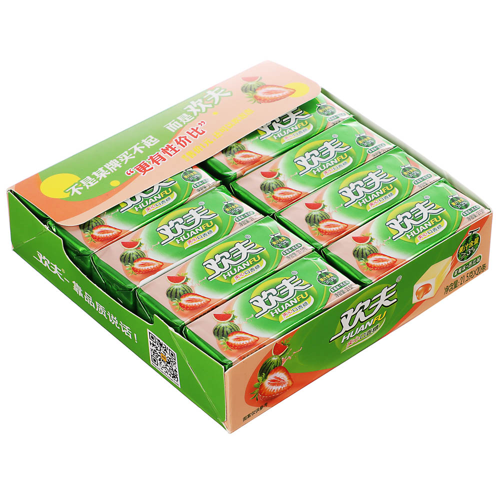 Жевательная резинка кубики с наполнителем HUANFU, 21,5 гр, клубника-арбуз, арт.№ 347-450