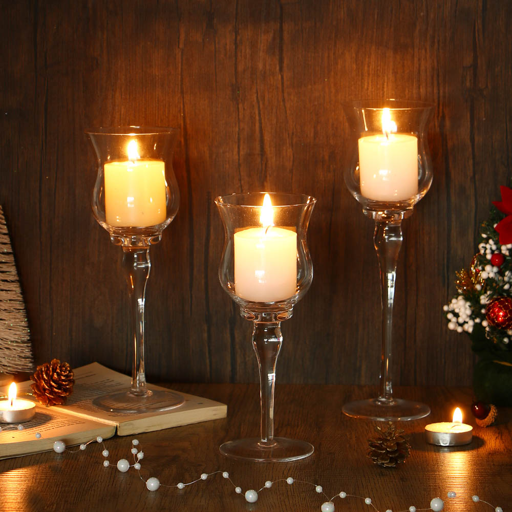 Набор из 3-х подсвечников, 20см, 23см, 26см, стекло, арт.73, арт.№ 477-218