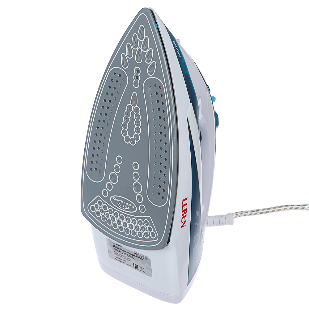 LEBEN Утюг с отпаривателем 2400 Вт, подошва - керамическое покрытие, синий, арт.№ 249-020