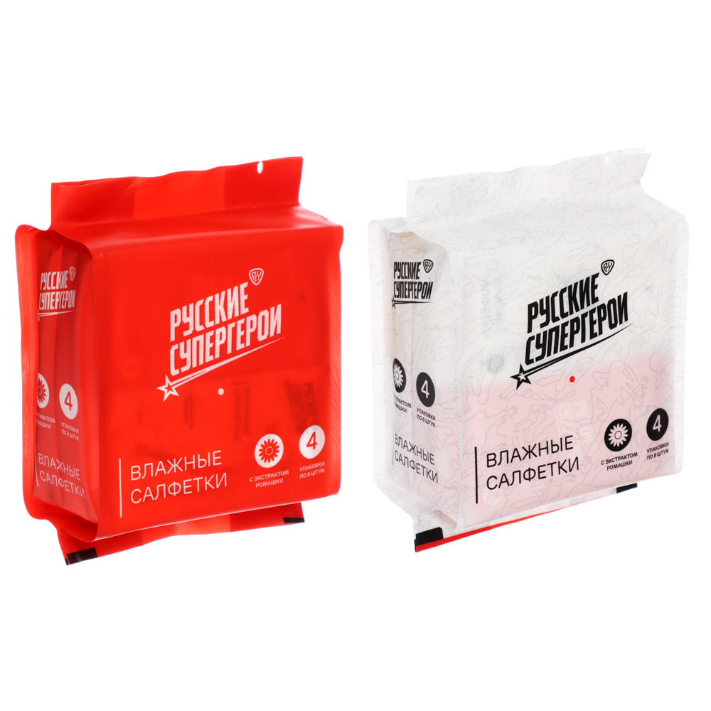 BY Русские Супергерои Влажные салфетки, мини, 4 упаковки по 8 шт, арт.№ 914-052