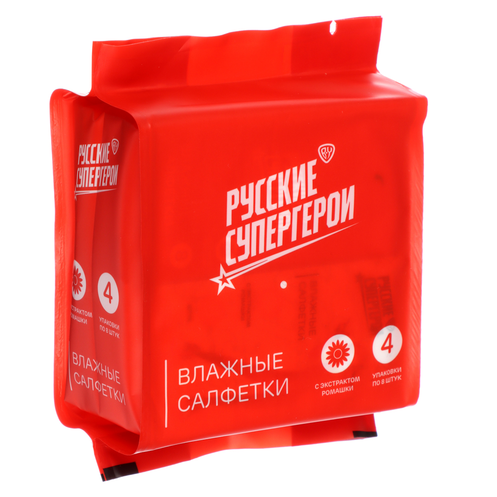 BY Русские Супергерои Влажные салфетки, мини, 4 упаковки по 8 шт, арт.№ 914-052